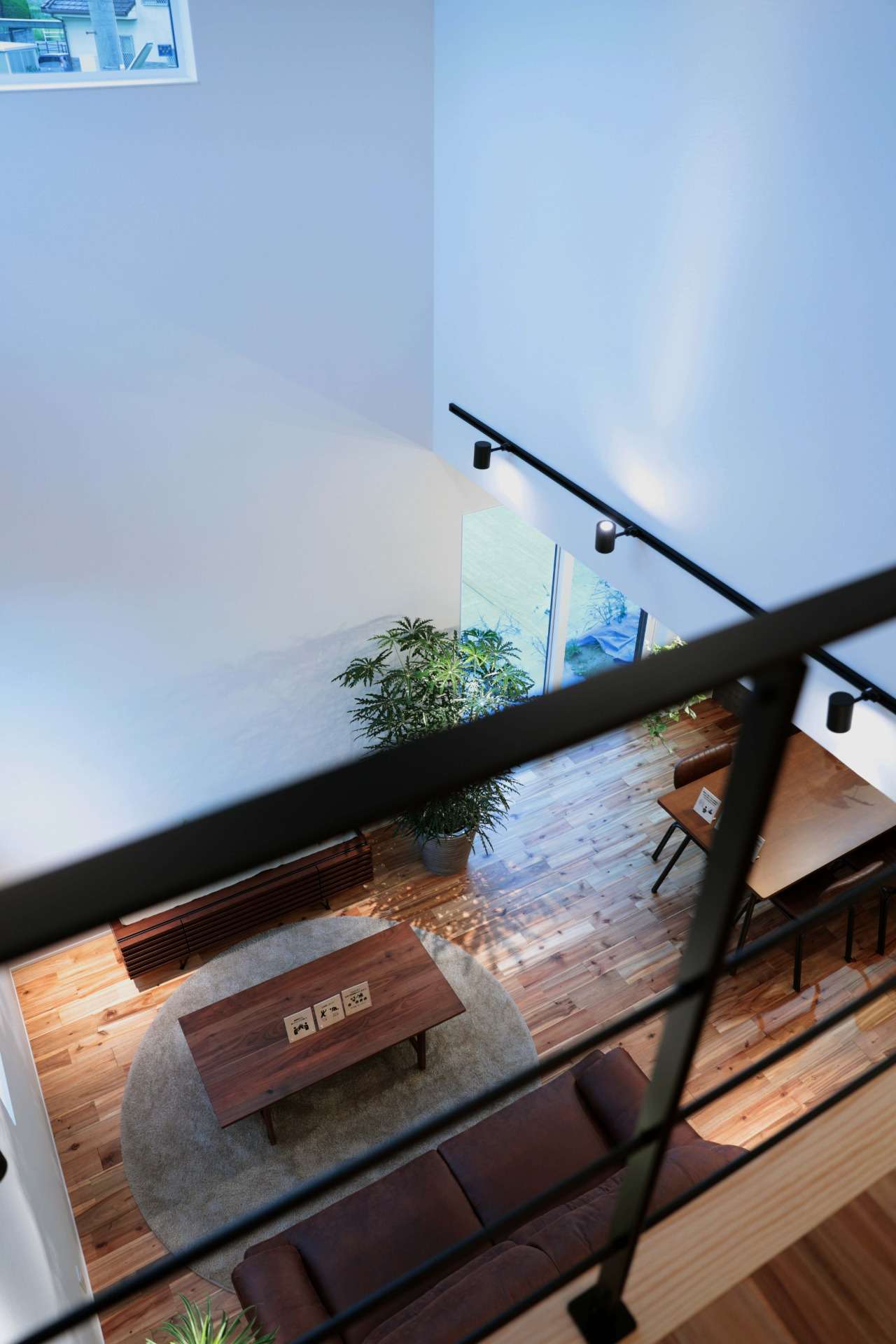 間接照明で陰影をつけた壁面