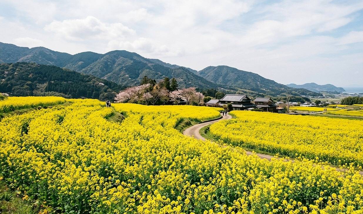 古賀市の筵内（むしろうち）エリアをイメージした、美しい菜の花畑